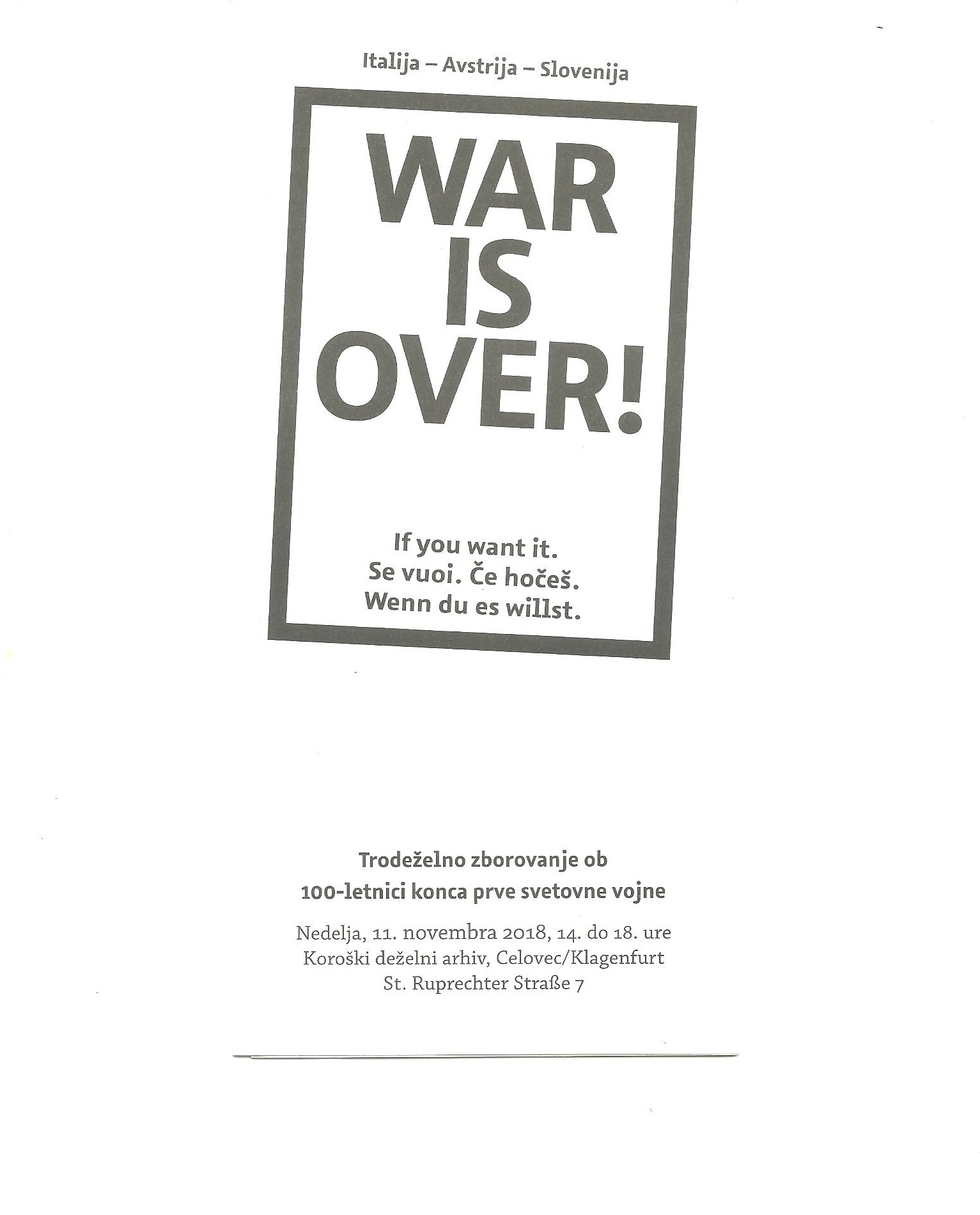 Manifest Alpe-Jadran 1918 – 2018 War is over!